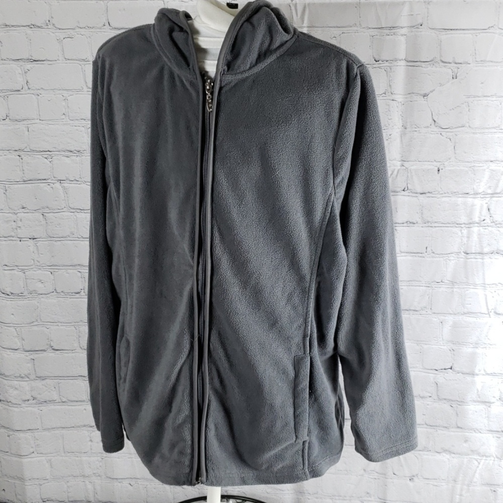 Gray zip up fleece hoodie